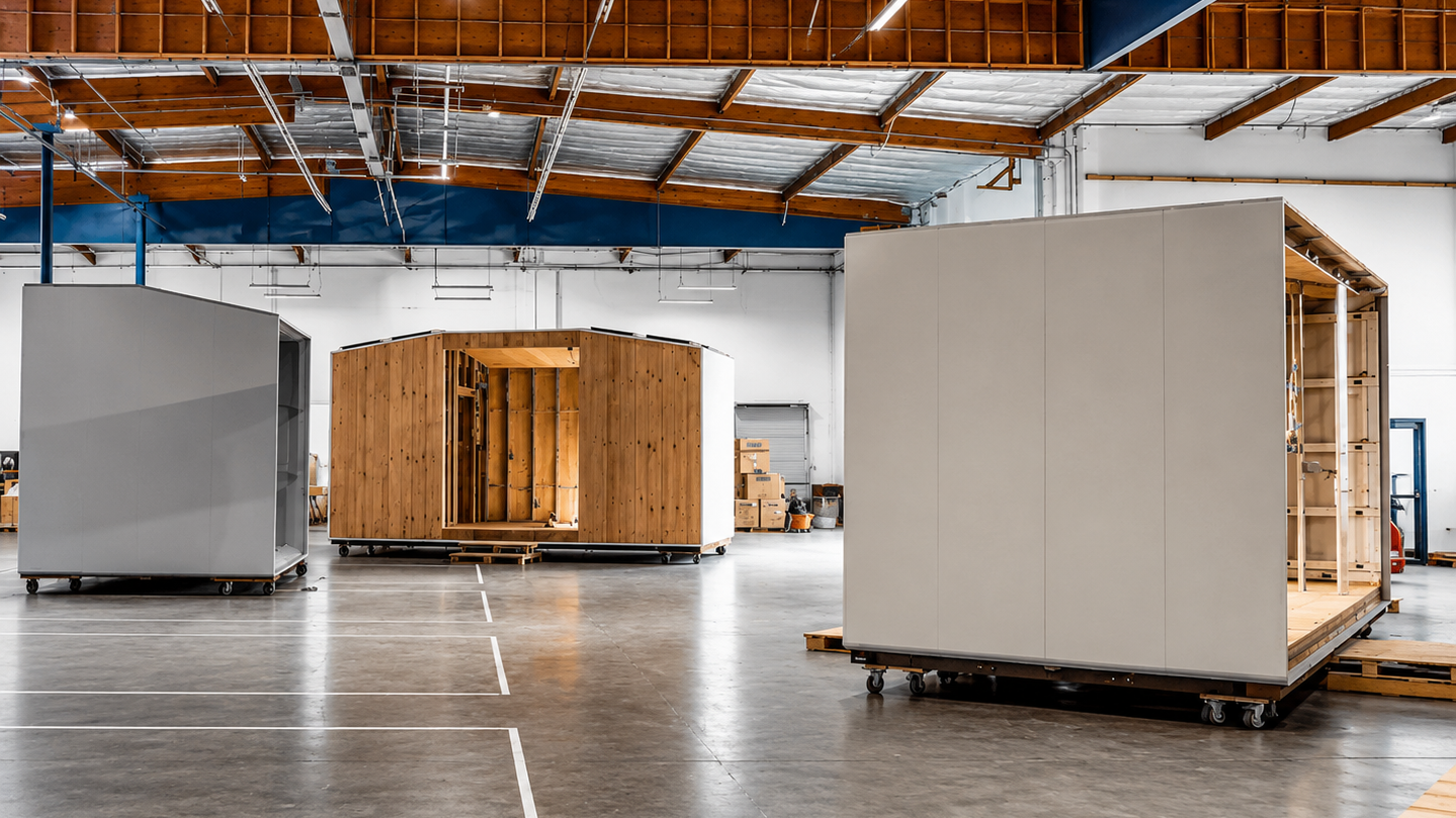 Factory-built modular units in an Azure Printed Homes production space