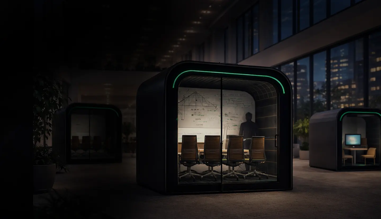 Azure office pod with green LED accents